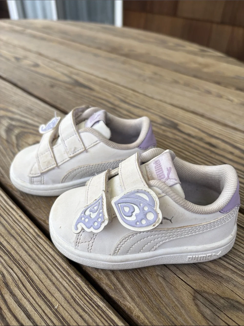 Puma Kids White & Lavender Butterfly Velcro Sneakers, 5